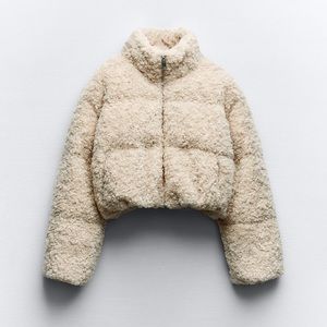 Size Small | Zara | CROPPED FAUX SHEARLING PUFFER JACKET